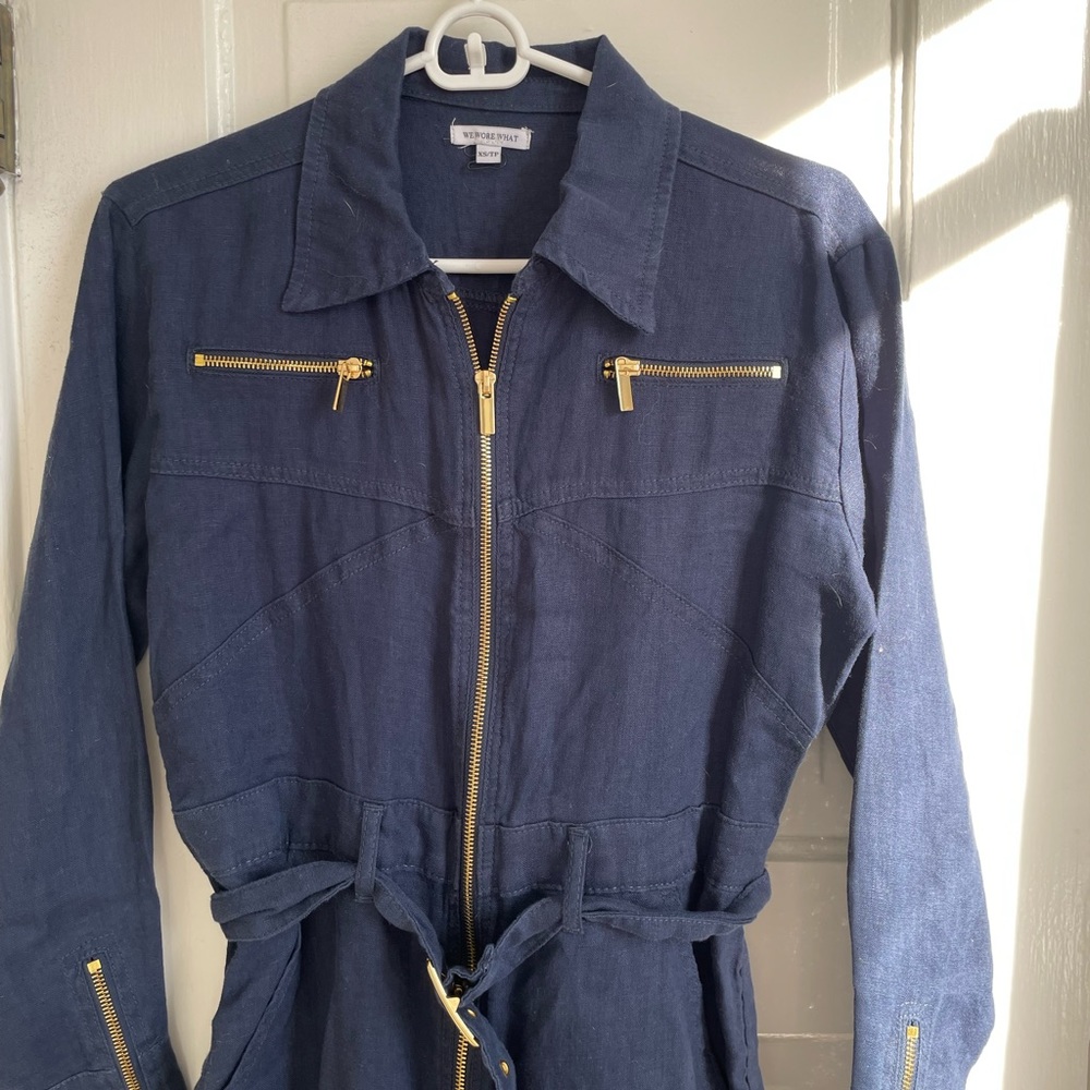 Weworewhat Linen Navy Jumpsuit